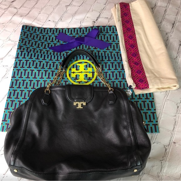 TORY BURCH Sammy Satchel Black Leather with Gold - Picture 3 of 8